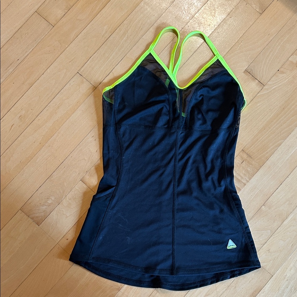 Women's Black and Neon Green Tank Top